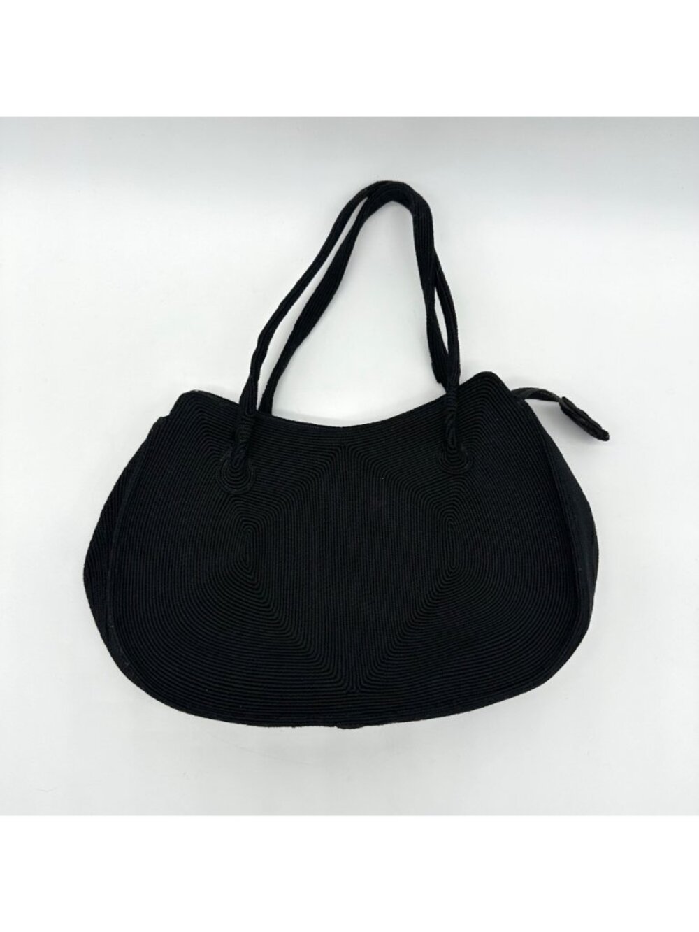 Vintage Purse 1950s Handbag Black Corde USA Top Handle Zipper Retro Mid Century - Picture 2 of 10